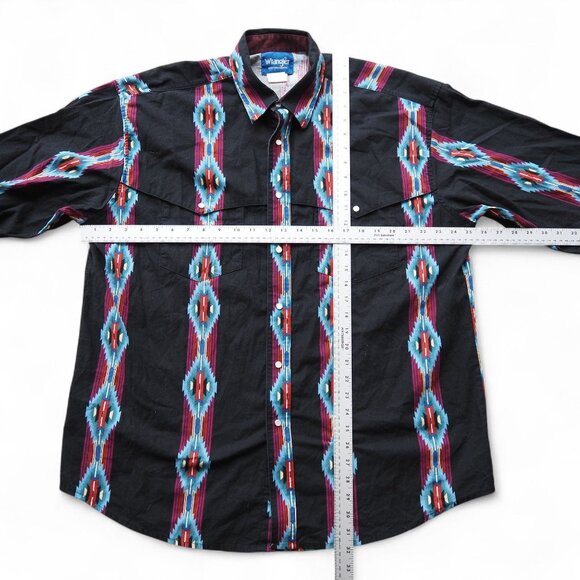 Wrangler VTG 90s Aztec Pearl Snap Button Long Sleeve Shirt Men's XL Black - Picture 6 of 8